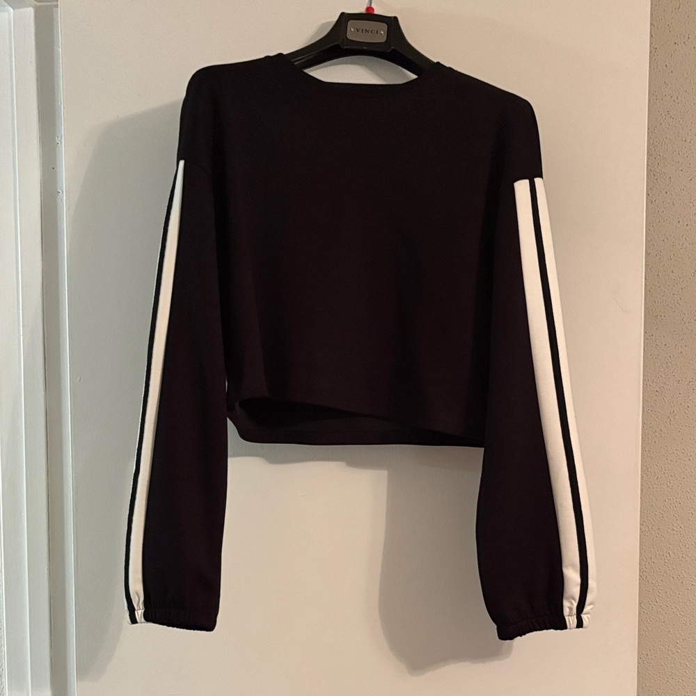 Vince Women's Black Long Sleeve Top with White Stripes